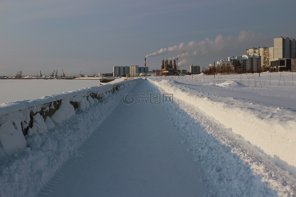 西伯利亚,冬季,码头