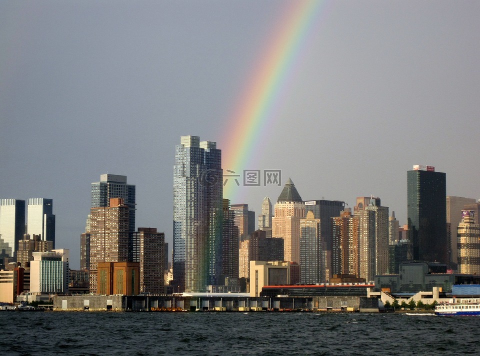 纽约城,彩虹,天际线