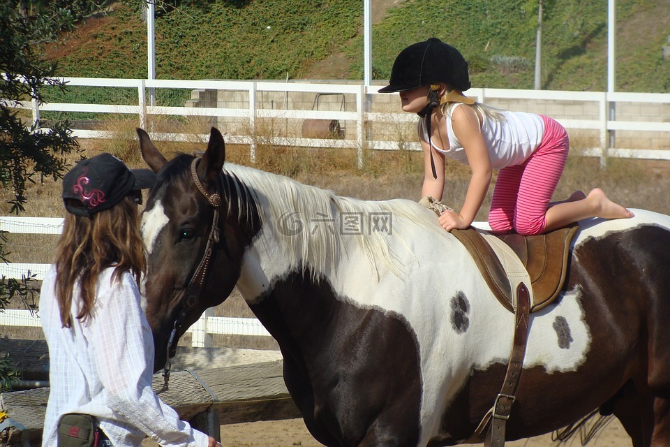 学骑,骑马,儿童