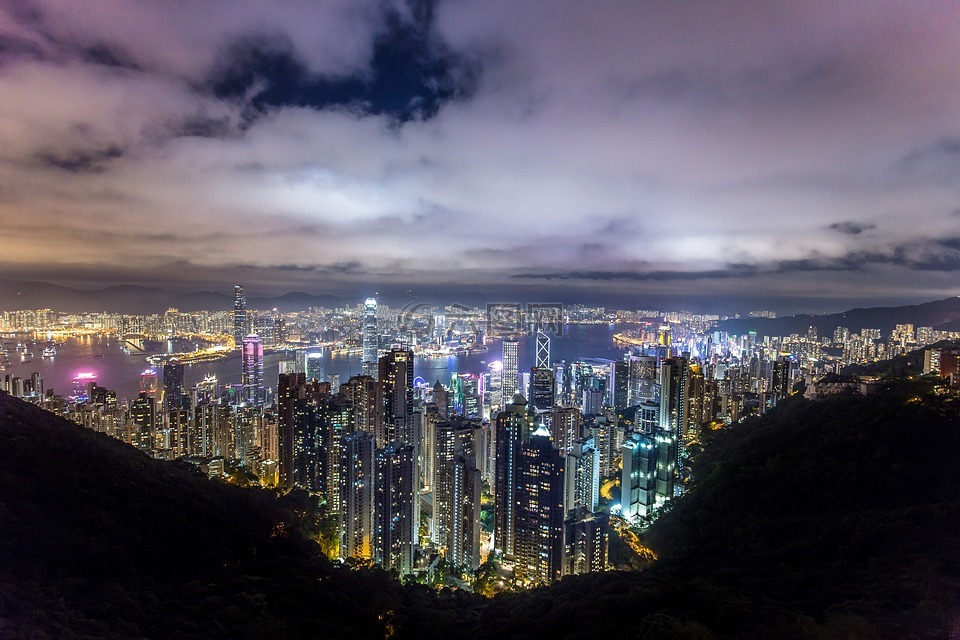 香港,城市,夜