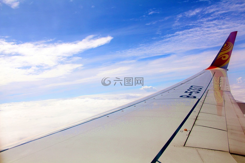 飞机,机翼,蓝天
