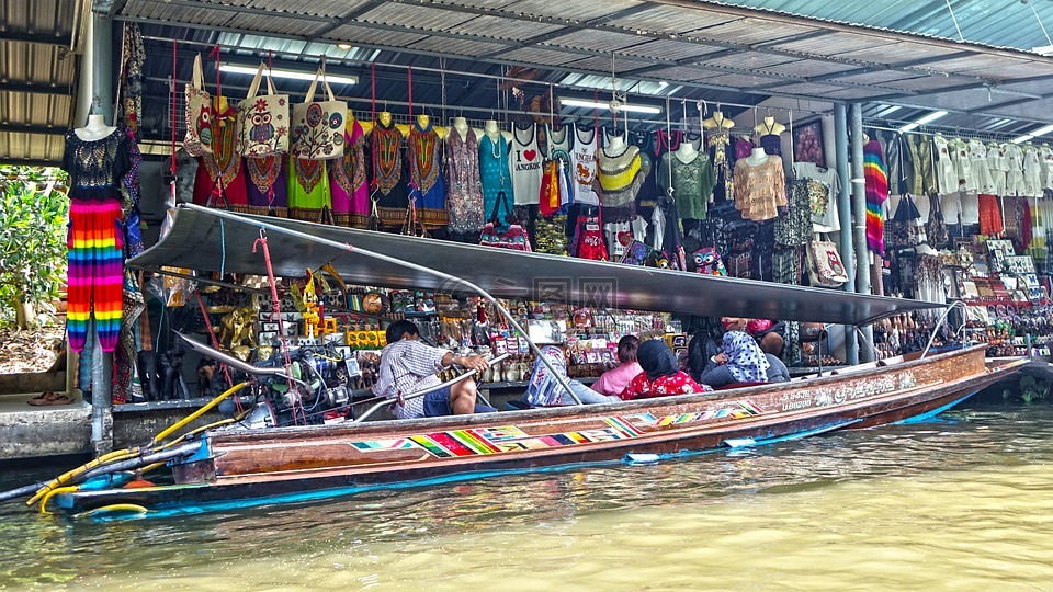 丹能沙都水上市场,泰国,曼谷