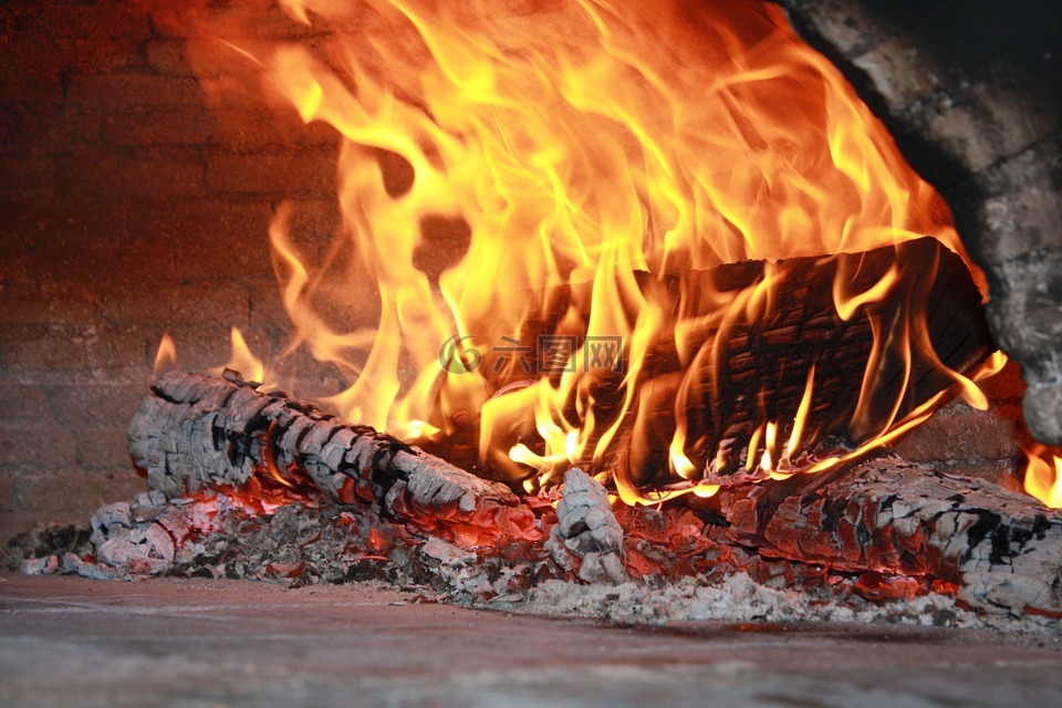火,石烤箱,木