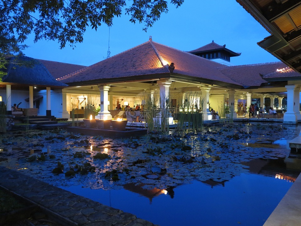 酒店,巴厘岛,夜景
