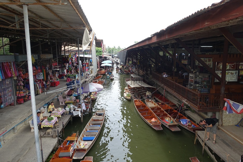 泰国,水上市场,旅行