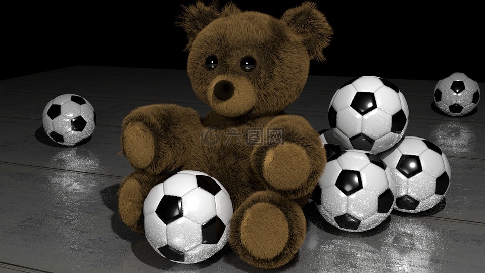 玩具熊,足球,3d 艺术