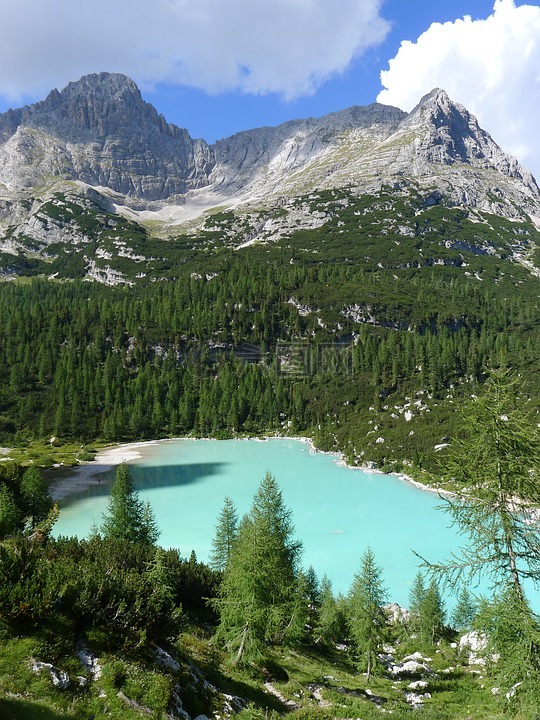 bergsee,sorapis湖 - 南蒂罗尔,绿松石水