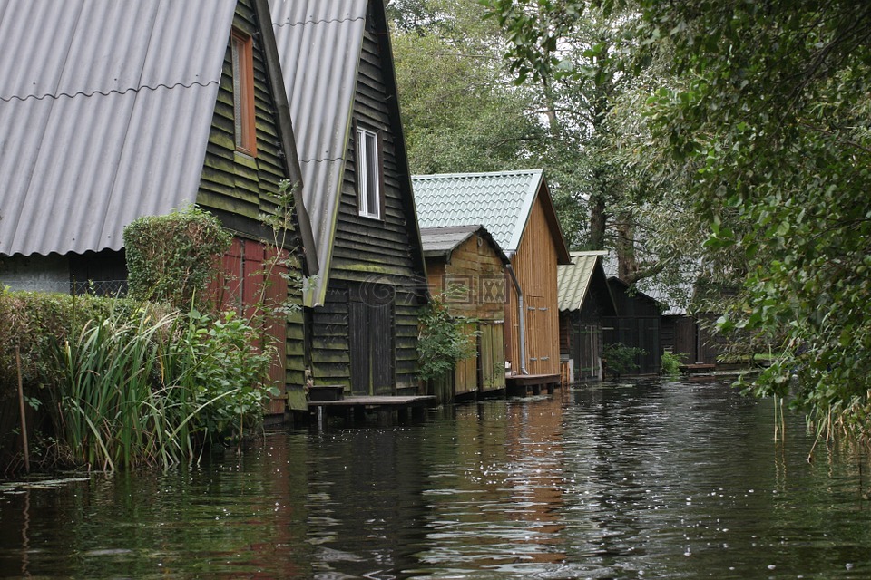 müritz,湖泊,船上的房子