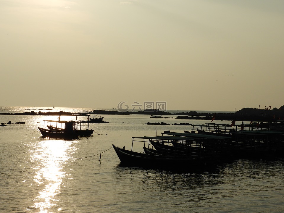 岸,海,日落