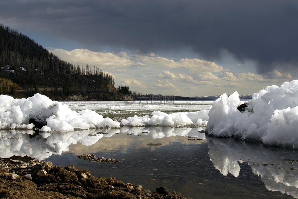 冬天,黄石湖,怀俄明州