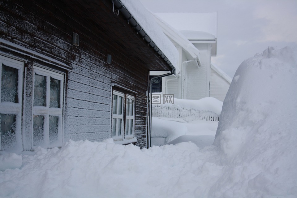 雪,房子,冬季