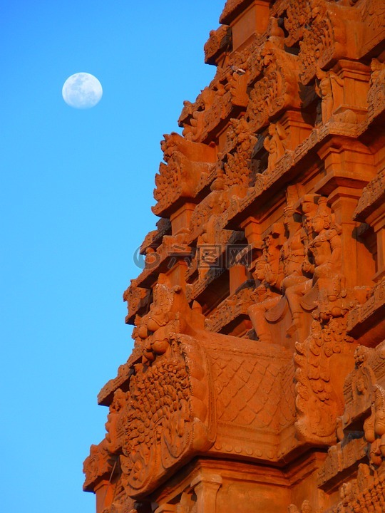 庙,brihadeshwara 滕普尔,月球