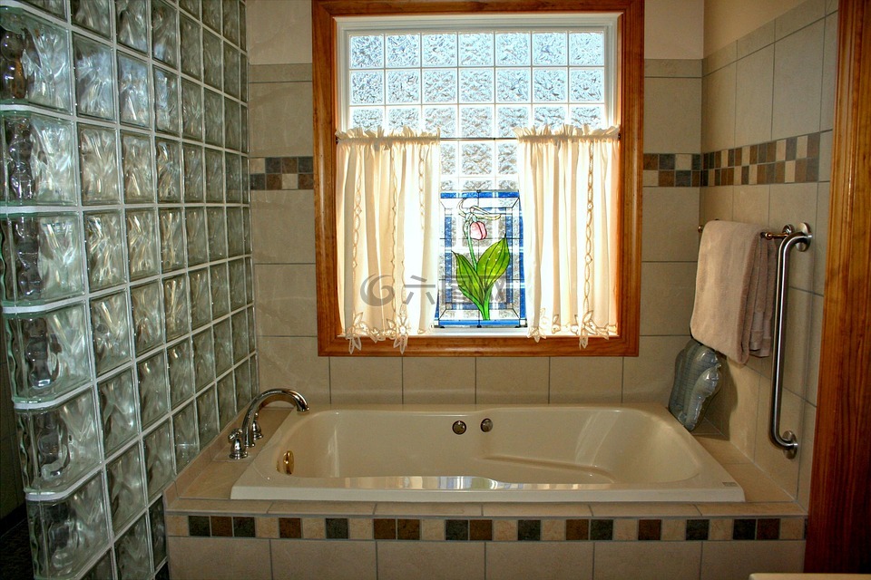浴缸,染色玻璃,窗口