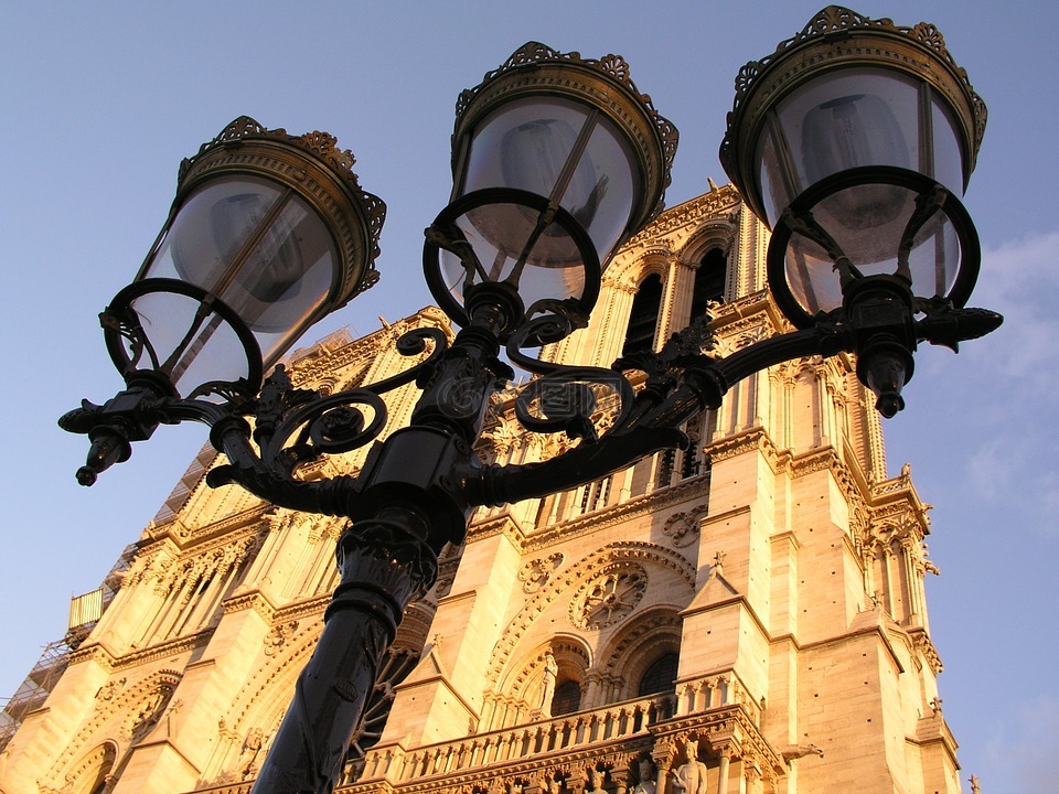 巴黎圣母院,路灯,巴黎