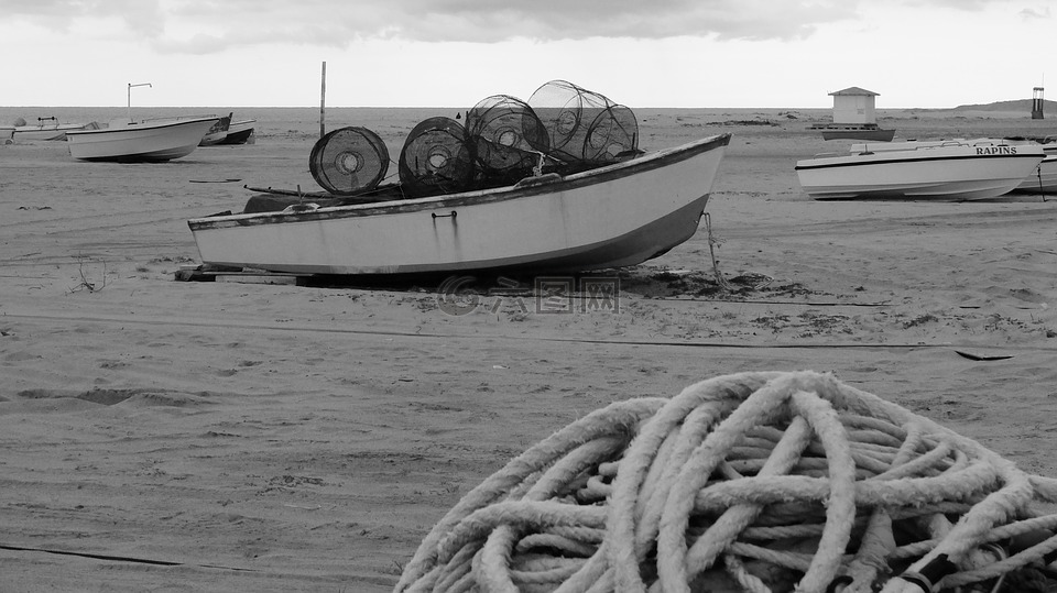 小船,渔民,海滩
