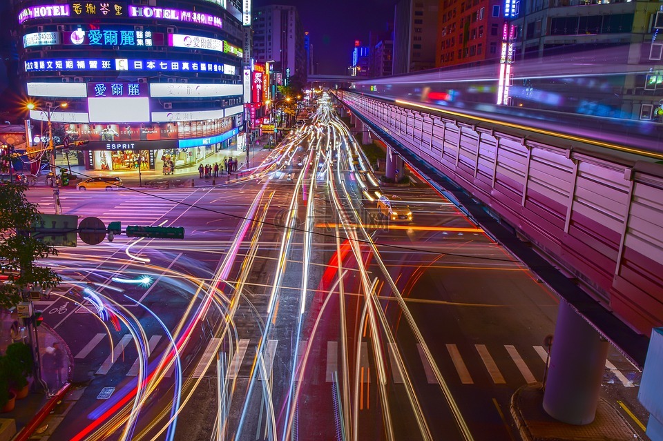 臺灣台北市,街頭,城市夜景