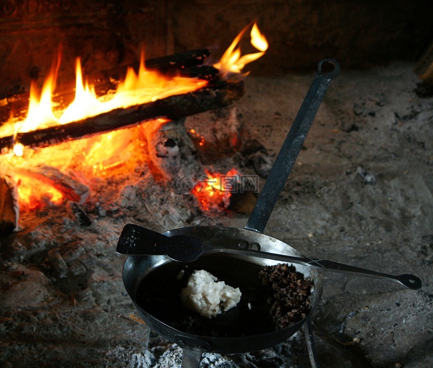 厨师,铸铁铁锅,火