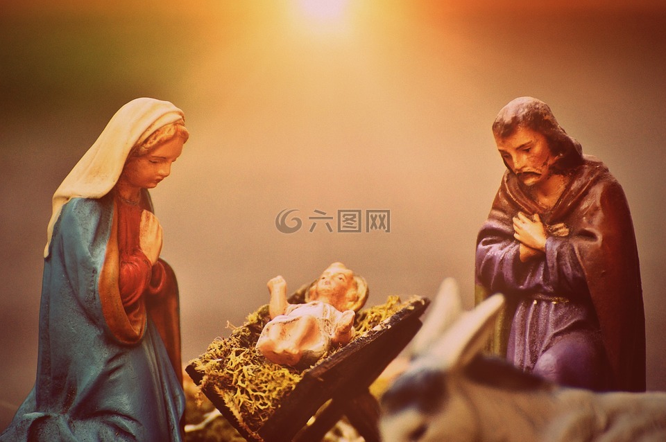 圣诞婴儿床数字,玛丽和约瑟夫,耶稣