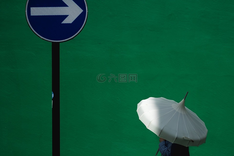 伞,绿色,墙