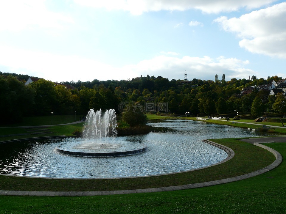 斯图加特,喷泉,玫瑰石公园