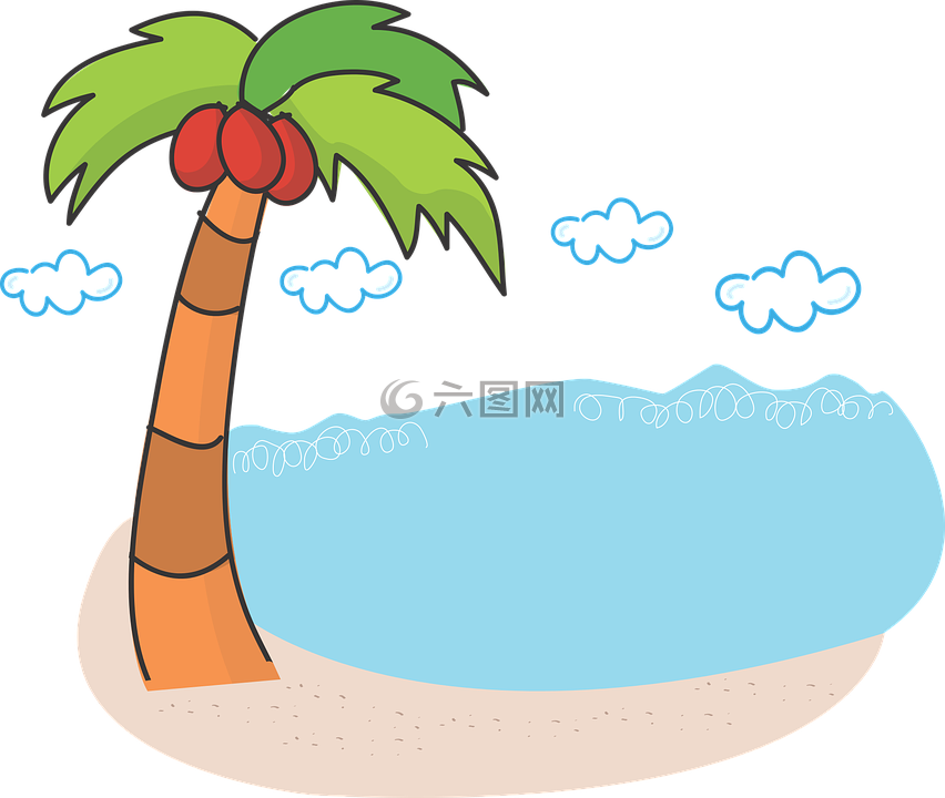 棕榈树,海滩,海