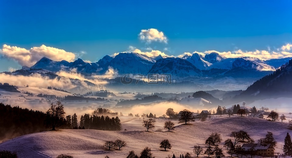 瑞士,全景图,山