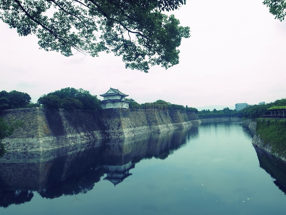 日本,城堡,河