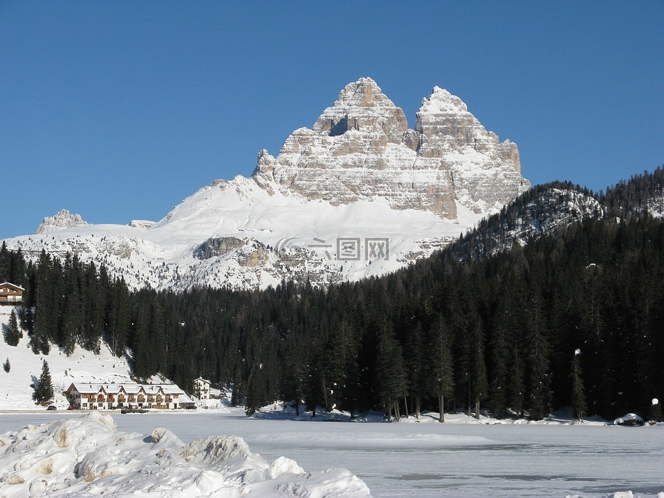 misurina,湖antorno,三个峰lavaredo