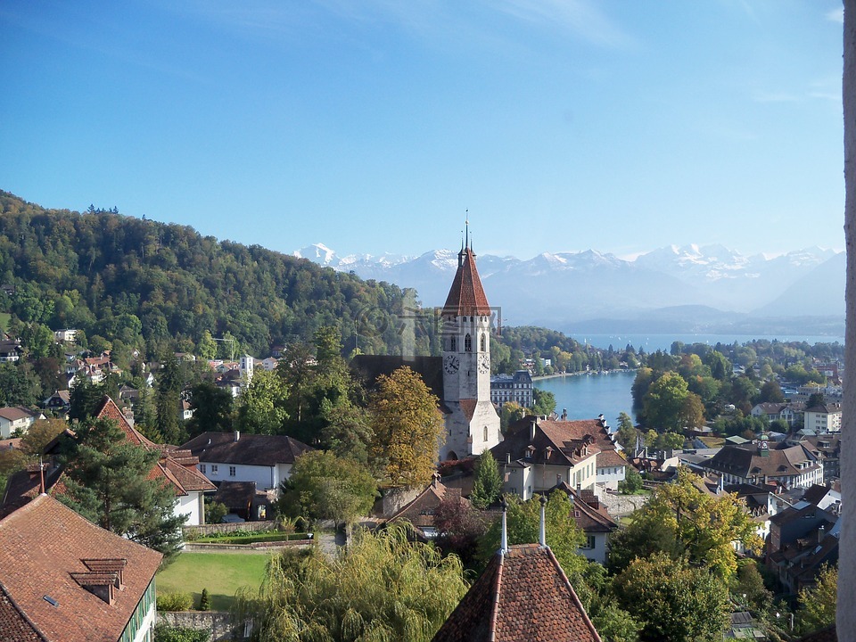 教堂,村,瑞士