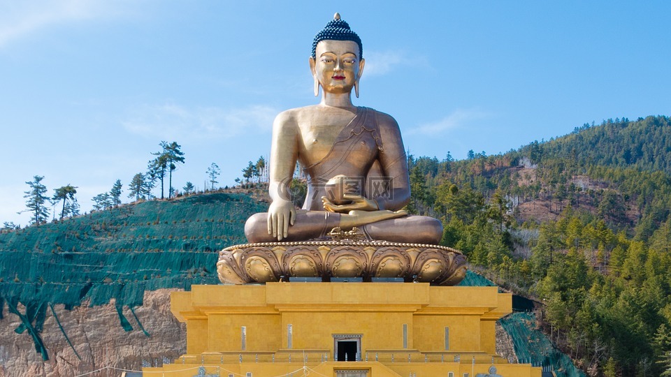 不丹,高的金刚座释迦牟尼佛的雕像,佛