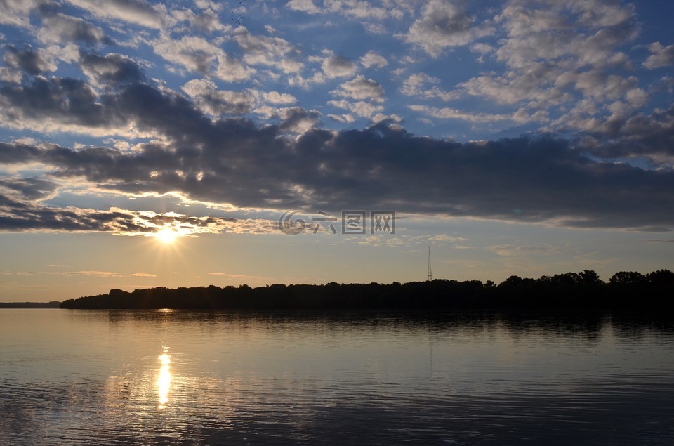 日出,多瑙河,在上午