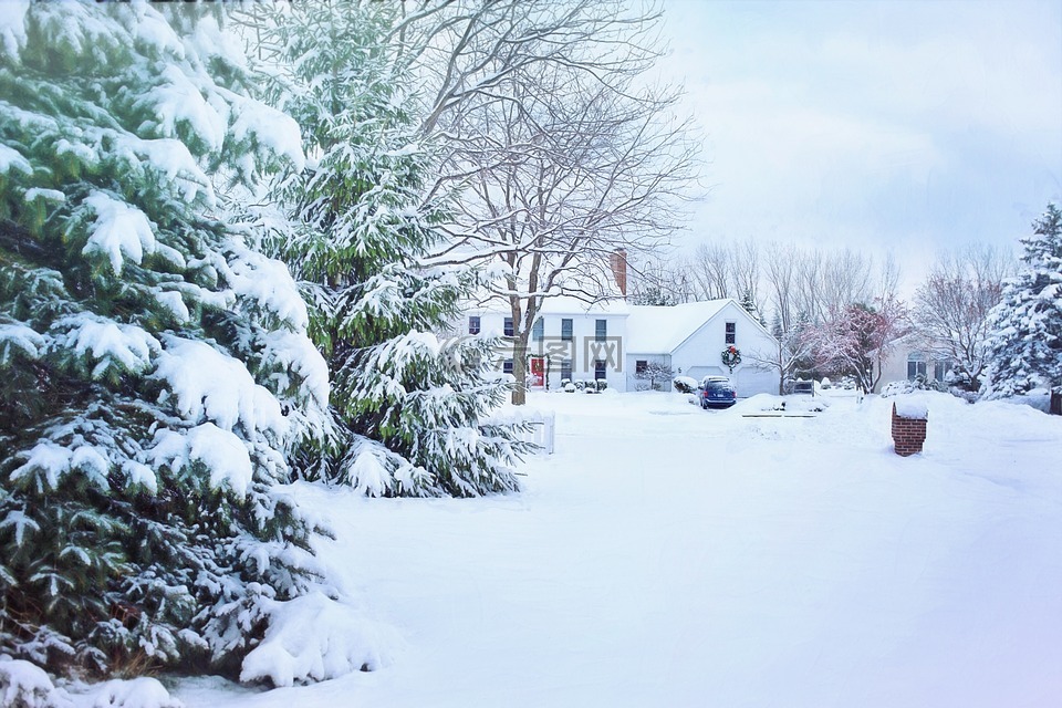 圣诞屋,白雪皑皑的邻域,雪