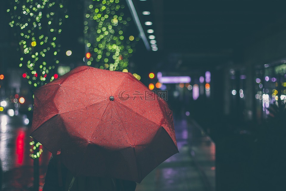 伞,夜,雨