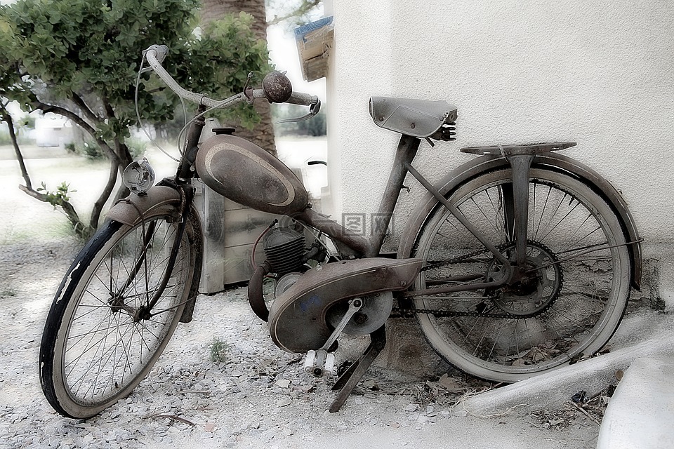 自行车,老,两个轮子