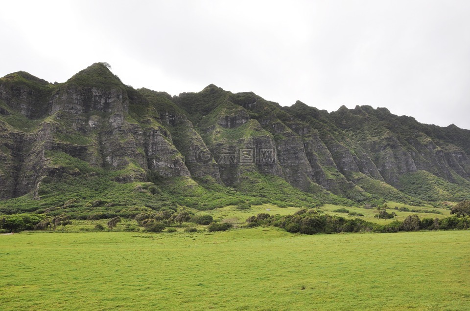 夏威夷,kualoa 牧场,山