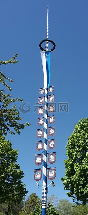 五朔节花柱,巴伐利亚,蓝白色