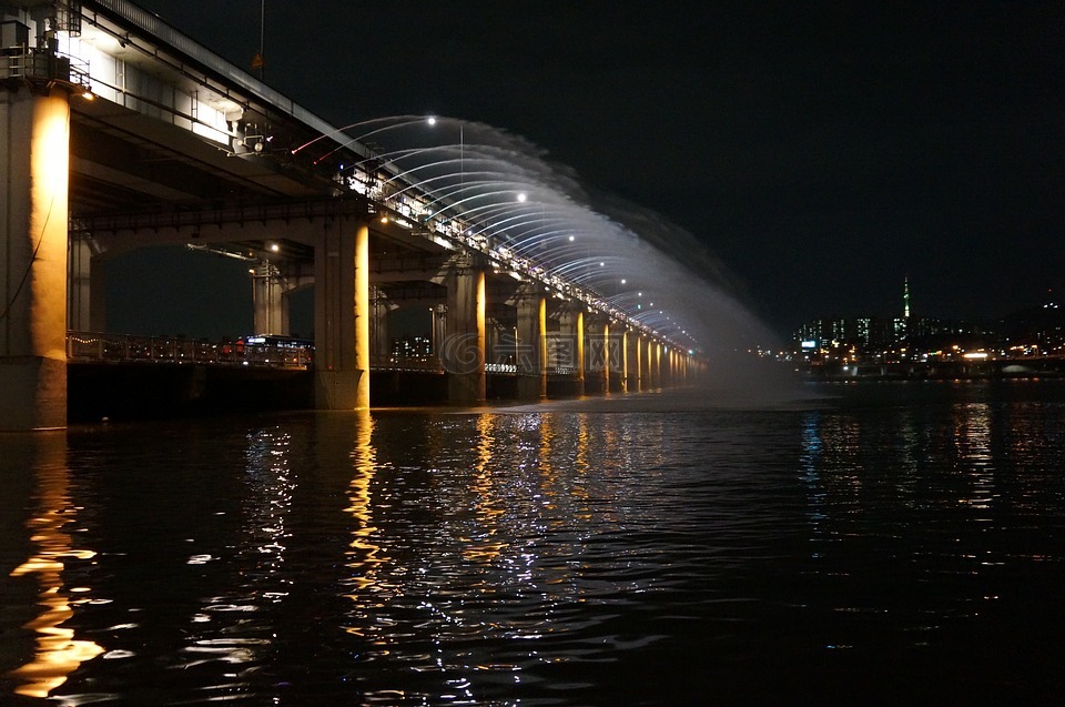 盘浦大桥,喷泉,汉河