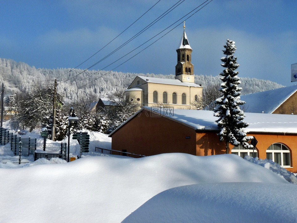 saupsdorf 教堂,雪,冬天