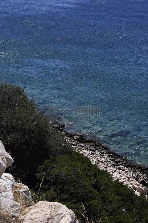 海,希腊,阳光明媚的绿松石