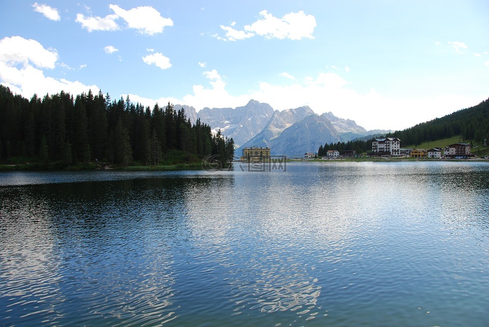 湖,misurina,水