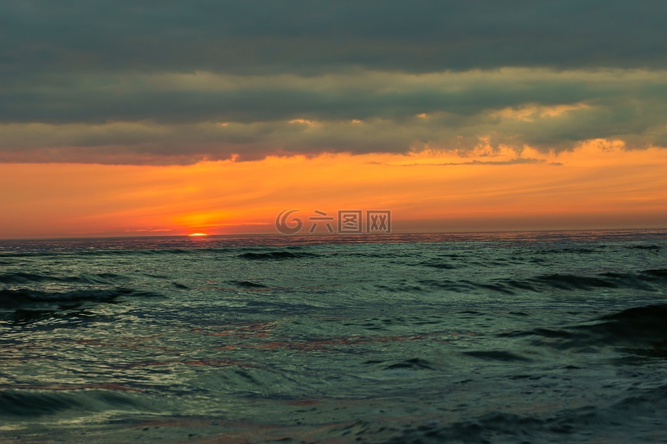 日落,波罗的海,海