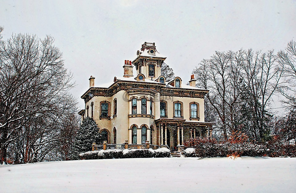 房子,冬天,雪