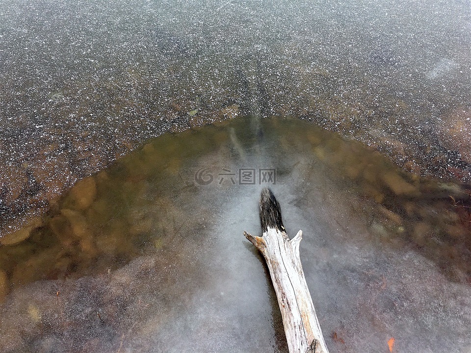 蓝色的高山湖泊,冻结,湖