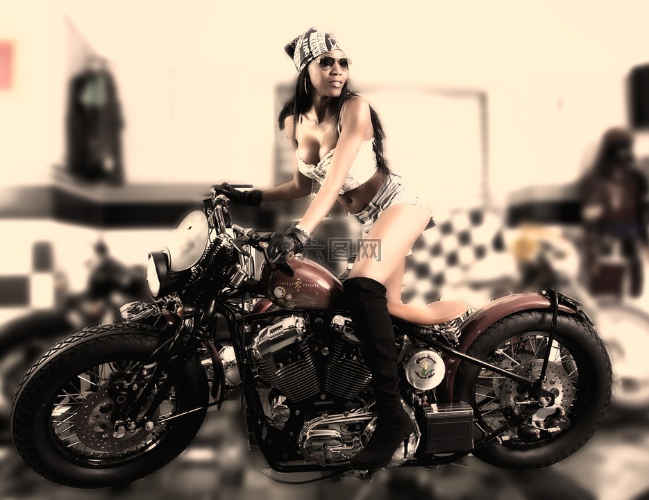 摩托车、 自行车,摩托车,女孩