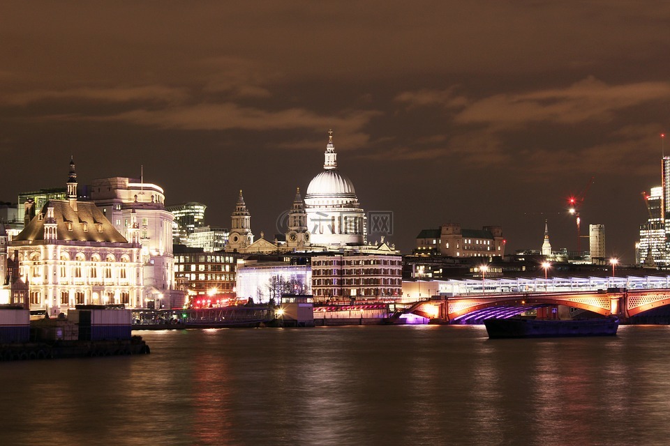 千年桥,伦敦,夜