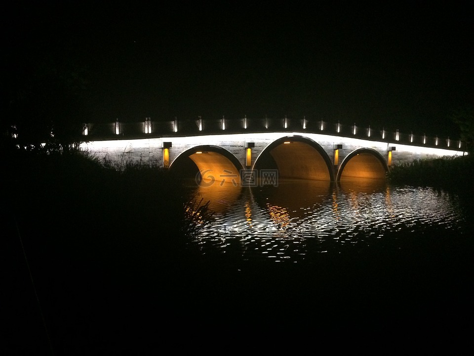 夜景,白马湖,拱桥