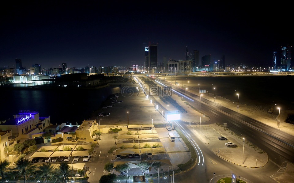 夜,城市,巴林