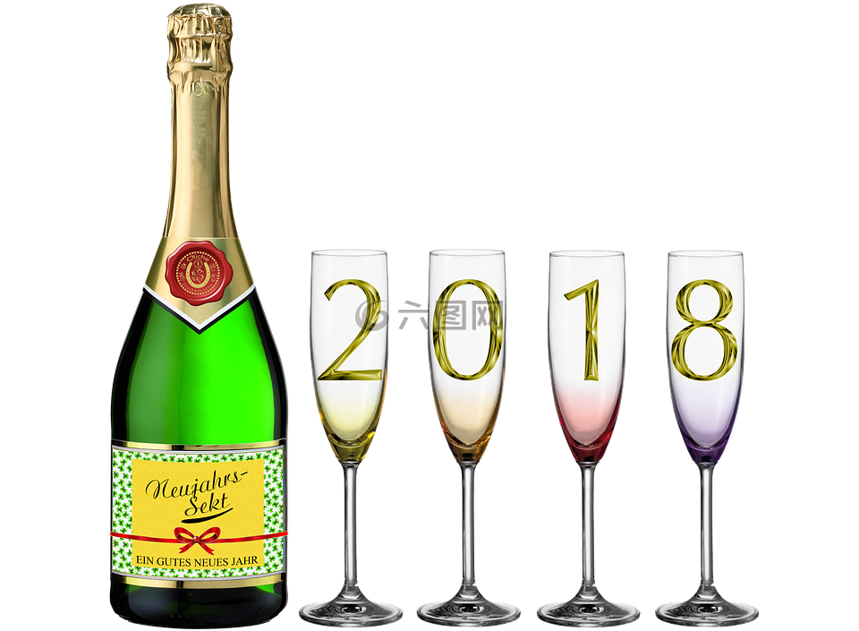 瓶香槟葡萄酒 香槟酒杯 新年前夕18高清图库素材免费下载 图片编号 六图网
