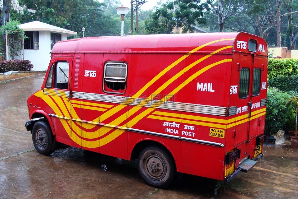 邮政车,红色,邮件的卡车