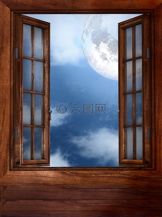 窗口,月亮,打开窗口